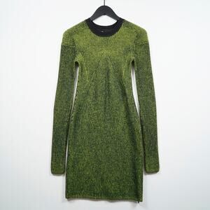 Y-3 Yohji Yamamoto Knit Dress Green Black Striped XS Ribbed Bodycon Mohair Blend